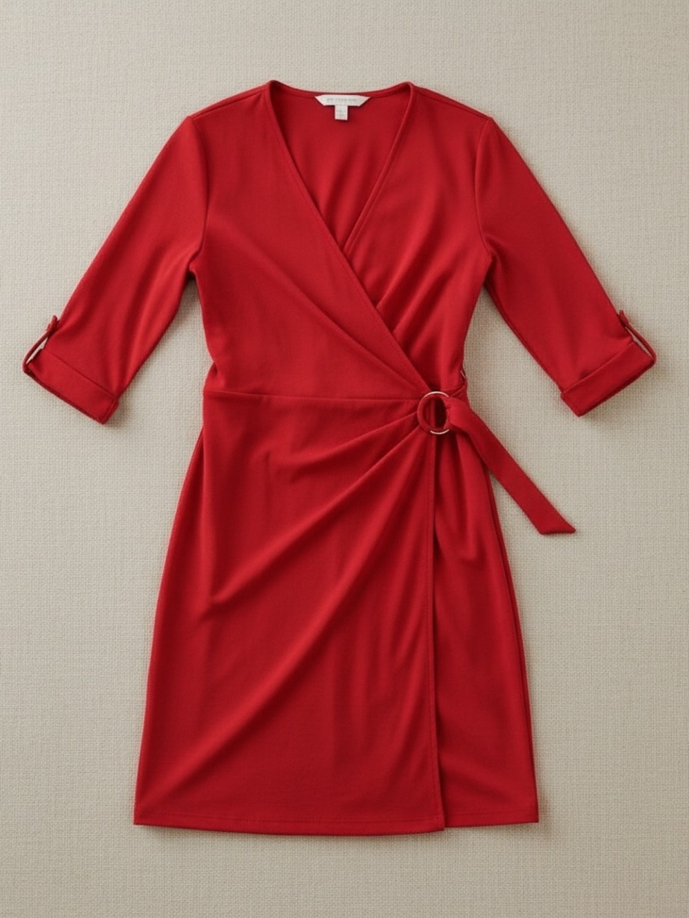 Wrap Dress Lemmi for Nina Leonard NWT RED Poly/Spandex Size Lrg Gold Belt Loop - Picture 3 of 14